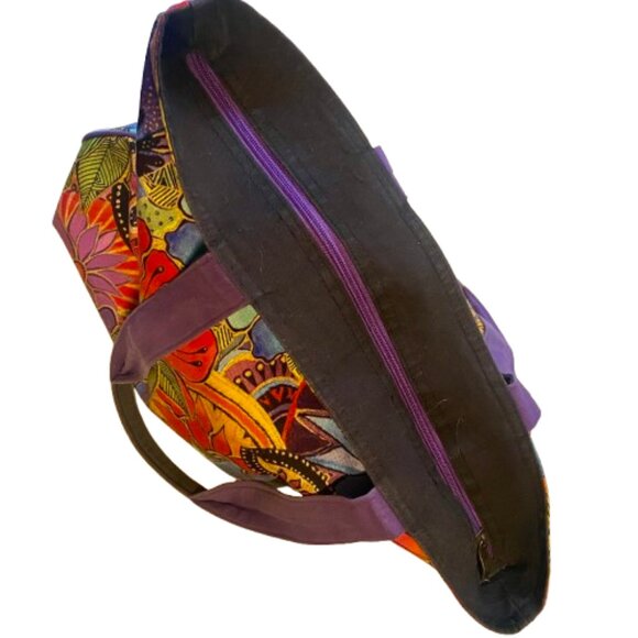 Laurel Burch Large Floral Tote Colorful Vegan Work Bag Overnight Gym Shopper - Picture 4 of 8